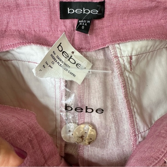Bebe Women's Pink Andrea Plated Capri with Belt Pant Size: 0 New! - Picture 4 of 9